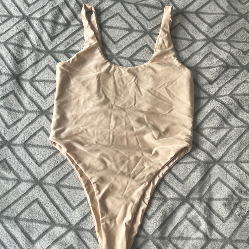 One piece sheer gold cream swim piece